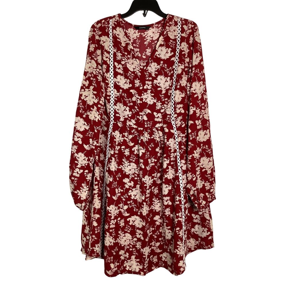 Dokotoo Women's MD Red V-Neck Floral Long Sleeve Mini Dress Cottagecore T5-12